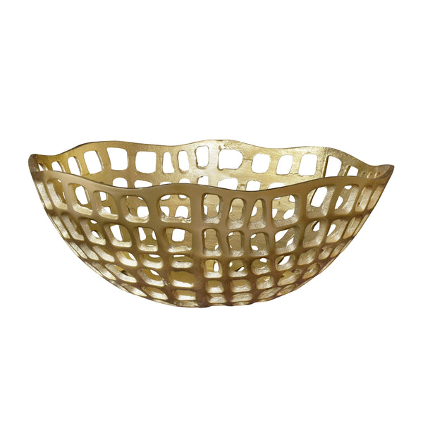 DECORATIVE BOWL WITH ORGANIC OPEN DESIGN IN TEXTURED BRASS FINISH