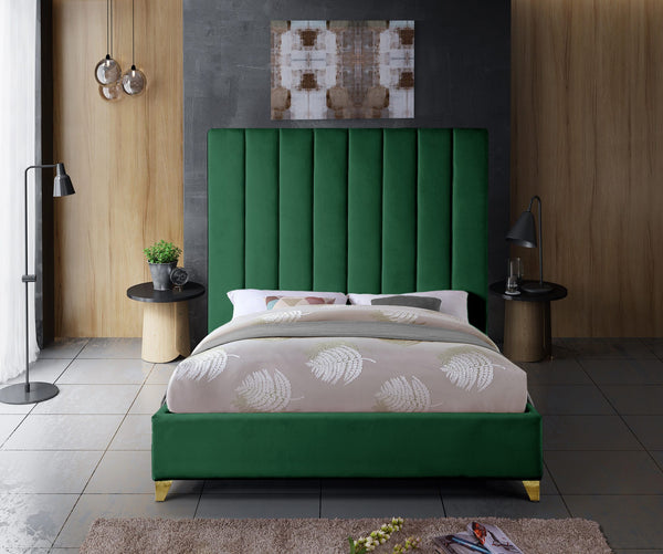 Glenda King Bed In Green Velvet