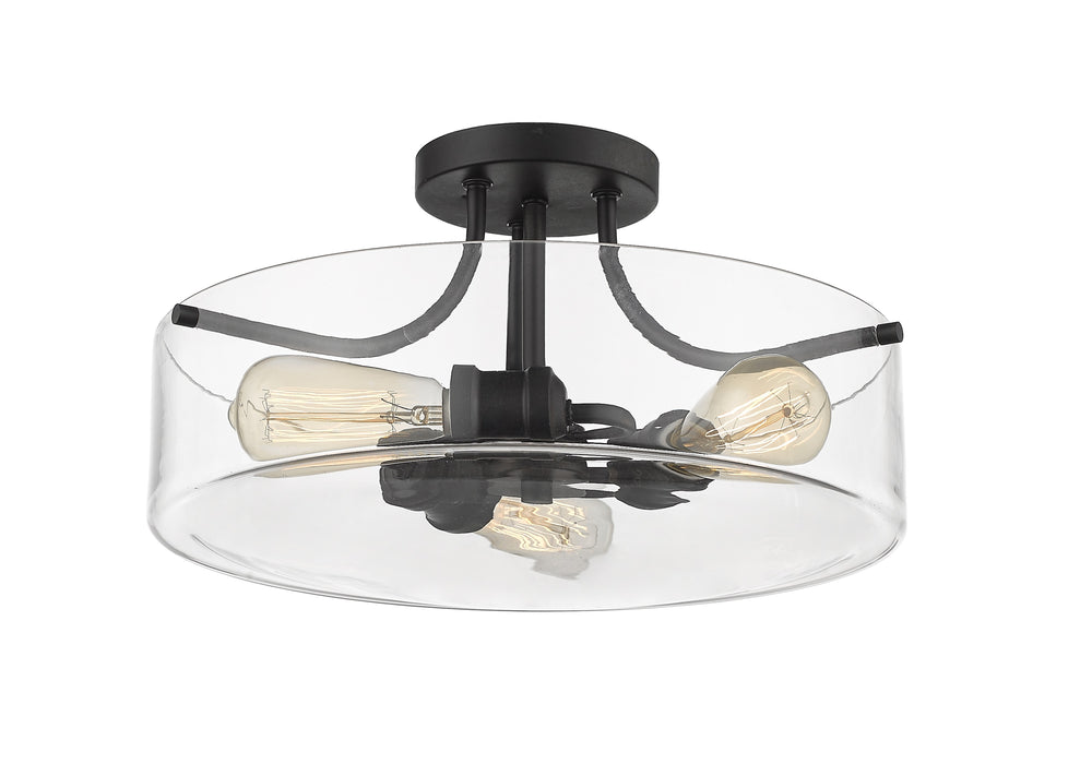 Delaney 3 Light Semi Flush Mount in Matte Black Finish