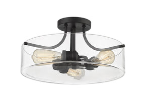 Delaney 3 Light Semi Flush Mount in Matte Black Finish