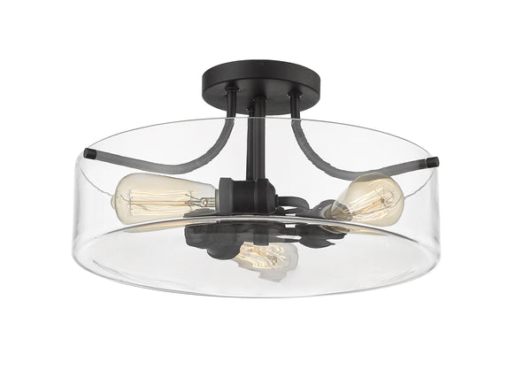 Delaney 3 Light Semi Flush Mount in Matte Black Finish