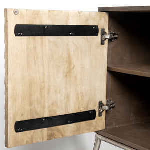 Swordfish 72L x 19W  x 30.25H Two-Tone Brown Wood Cabinet Silver Metal Base 4 Cabinet Door Sideboard