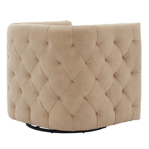 Leslie Top Grain Leather Swivel Tufted Arm Chair In Garrett Beige