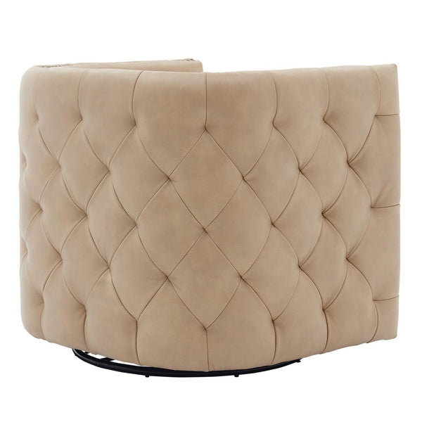Leslie Top Grain Leather Swivel Tufted Arm Chair In Garrett Beige