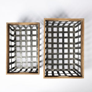 Chartrand Set of 2 Wood And Metal Open Crate Style Baskets