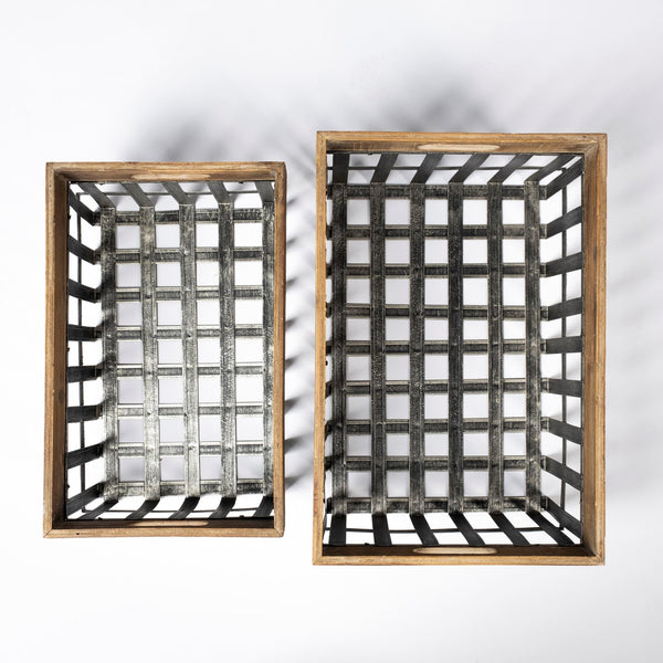 Chartrand Set of 2 Wood And Metal Open Crate Style Baskets