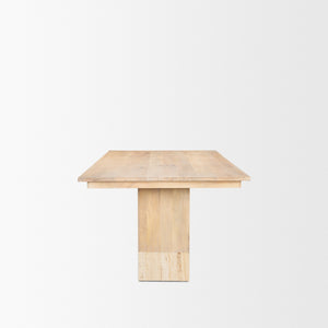 Shivon 94" Light Brown Mango Wood W/ Travertine Dining Table