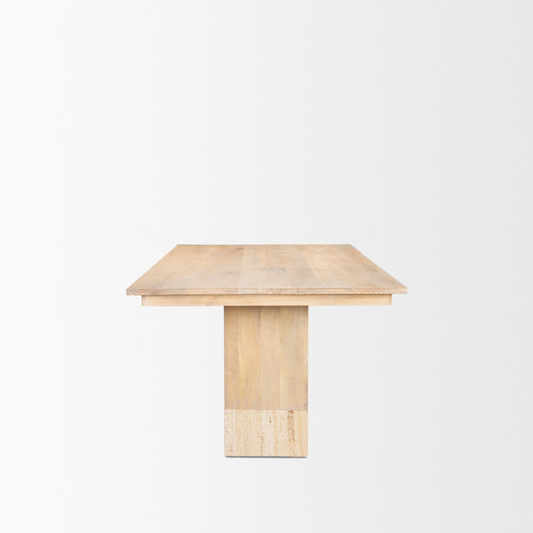 Shivon 94" Light Brown Mango Wood W/ Travertine Dining Table