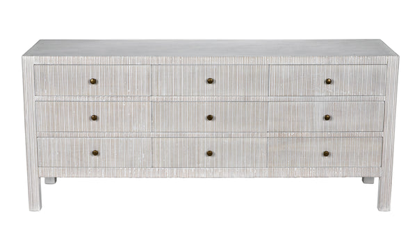 Conrad 9-Drawer Mahogany Dresser with Brass Pulls in White Wash Finish