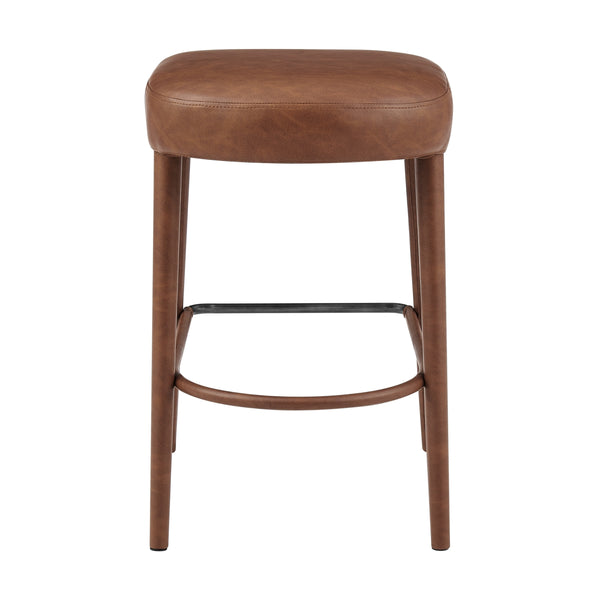 Rylee KD Faux Leather Backless Counter Stool, Vintage Cognac 