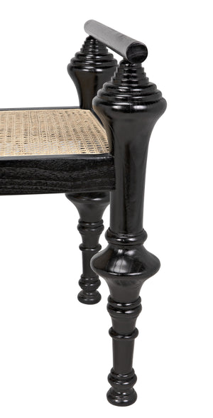 Indochine Sungkai/Mindi Bench with Caning in Charcoal Black