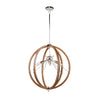 Abbey 6 Light Sphere Pendant in Faux Wood & Polished Nickel