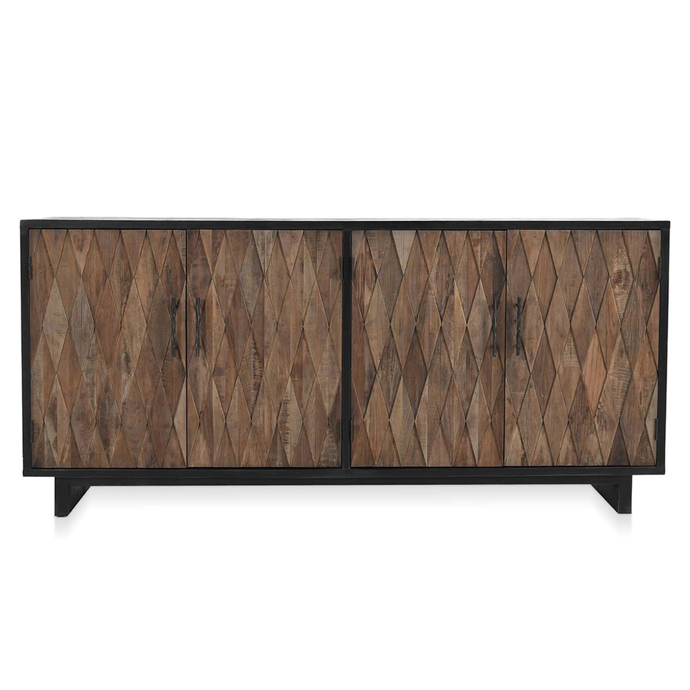 Anton Solid Wood 4Dr Cabinet in Black-Natural Finish