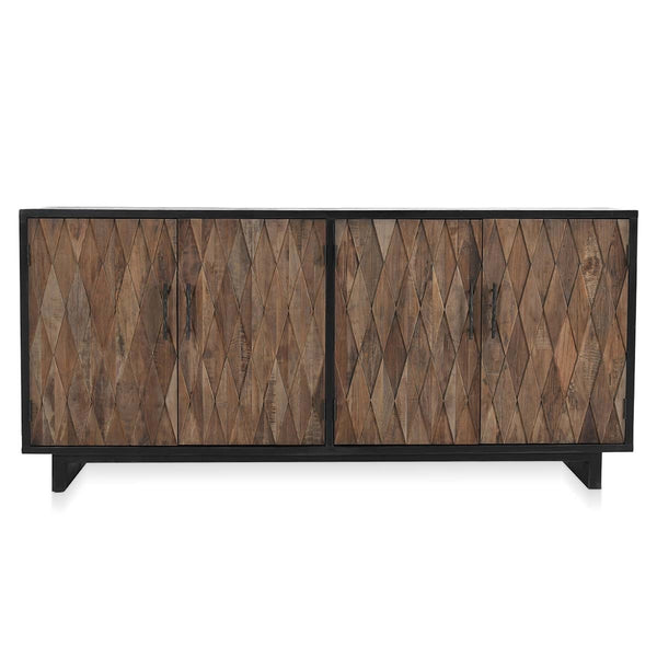 Anton Solid Wood 4Dr Cabinet in Black-Natural Finish