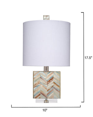 Garbo Mother of Pearl Table Lamp with Linen Shade, Blue