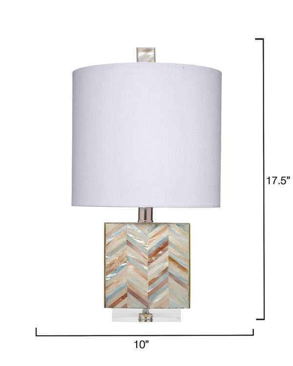 Garbo Mother of Pearl Table Lamp with Linen Shade, Blue