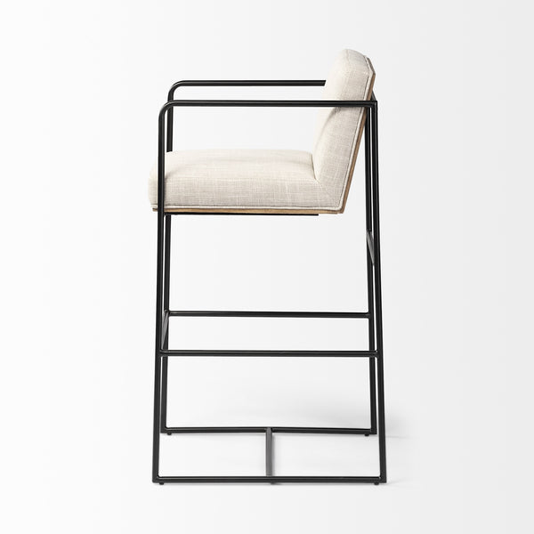 Stamford 40" Total Height Light Beige Upholstered Seat w/ Wood Back, Metal Frame Bar Stool