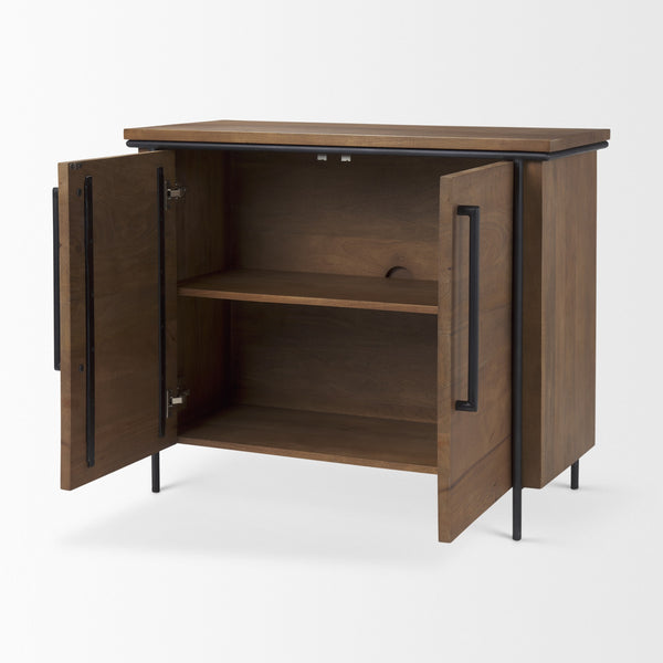 Maddox  40.0L x 18.5W x 32.75H Brown Solid Wood Black Metal 2 Door Accent Cabinet