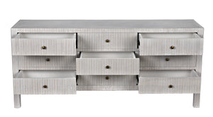 Conrad 9-Drawer Mahogany Dresser with Brass Pulls in White Wash Finish