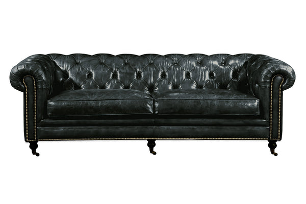 Birmingham Sofa in Black Leather with Tufted Back