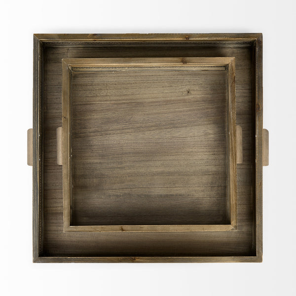 Sonny 23.6L x 23.6W x 2.0H Set of Two Brown Wood and Wicker Square Trays