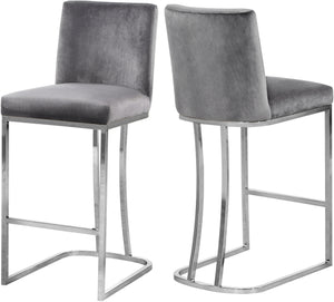 Rick Stool In Grey Velvet and Chrome