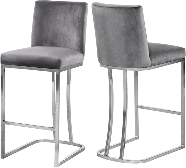 Rick Stool In Grey Velvet and Chrome
