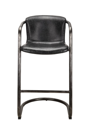 Moe's Freeman Barstool Set of 2 Onyx Black Leather
