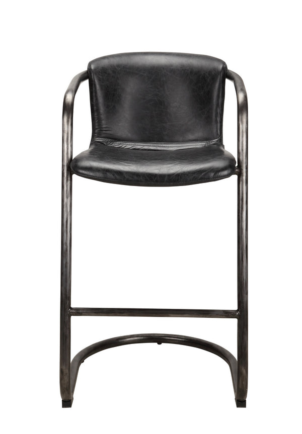 Moe's Freeman Barstool Set of 2 Onyx Black Leather