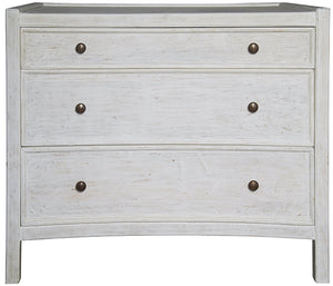 Hampton Mahogany and Veneer Side Table with Brass Pulls in White Wash Finish