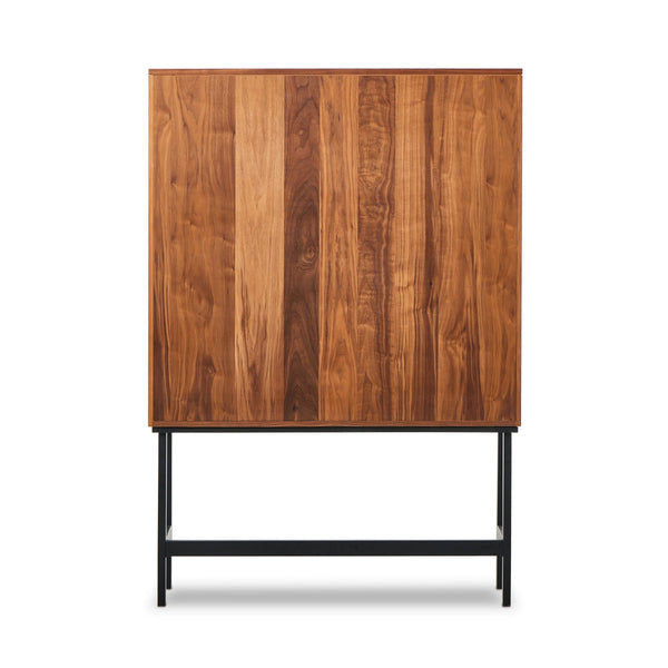 Hayward Cabinet In Natural Walnut-Black Aluminum-Black Iron