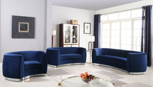 Crystal Sofa In Navy Velvet and Chrome