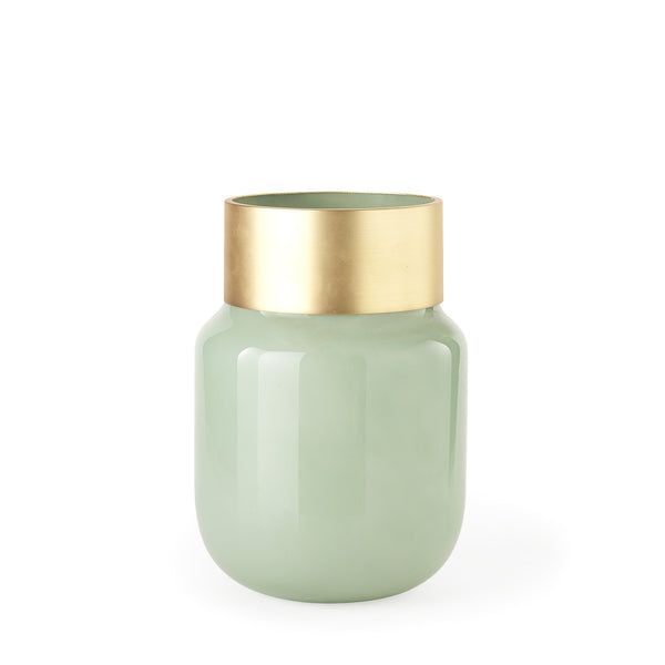 Minty Medium 8.7L x 8.7W x 12.4H Green Glass Vase W/Matte Gold Metal Neck Cuff