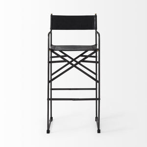 Direttore 19.3L x 19.3W x 44.1H Black Leather Seat W/Black Iron Frame Bar Stool
