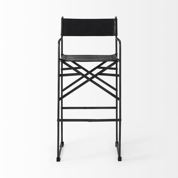 Direttore 19.3L x 19.3W x 44.1H Black Leather Seat W/Black Iron Frame Bar Stool