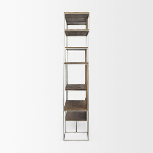 Morris III 47.25 X 15 X 75.5  Brown Wood and Silver Metal Frame 6 Shelf Shelving Unit