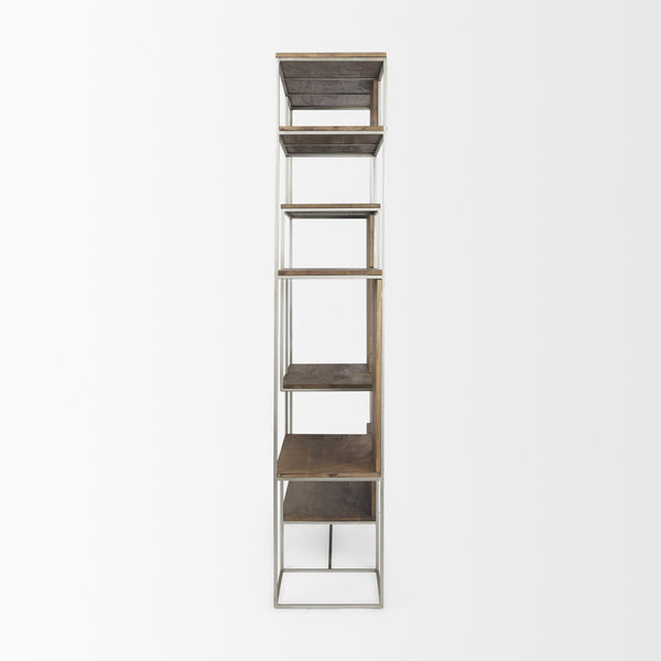 Morris III 47.25 X 15 X 75.5  Brown Wood and Silver Metal Frame 6 Shelf Shelving Unit