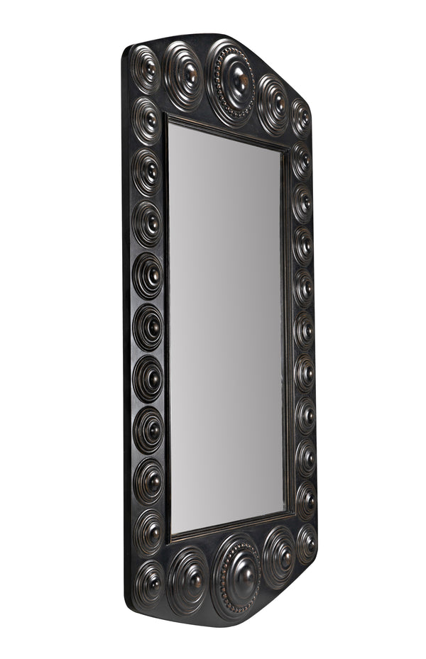Nanna Mirror, Hand Rubbed Black with Light Brown Trim