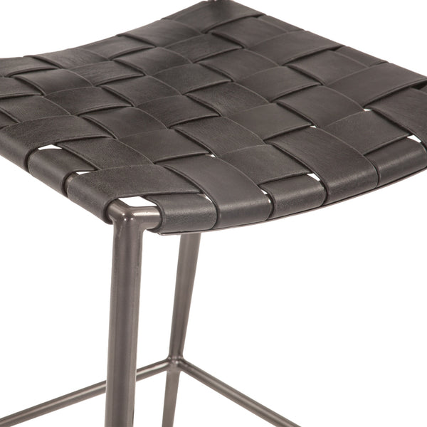 Copenhagen 17" Buffalo Leather and Iron Counter Chair, Black