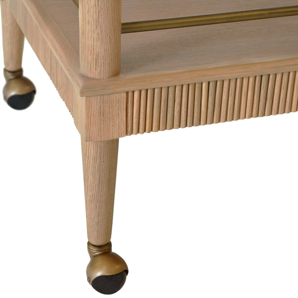 CLASSIC BAR CART WITH FLUTED DETAIL IN NATURAL OAK