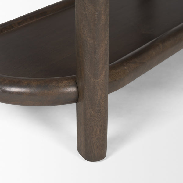 Romi Dark Brown Wood w/ 3 Shelves Oval Console Table
