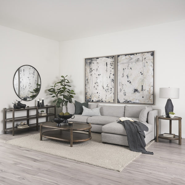 Romi Dark Brown Wood w/ 3 Shelves Oval Console Table