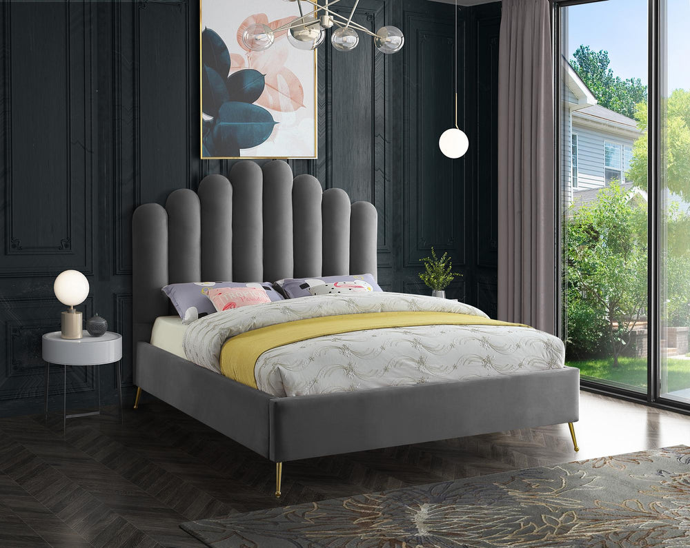 Anita King Bed In Grey Velvet