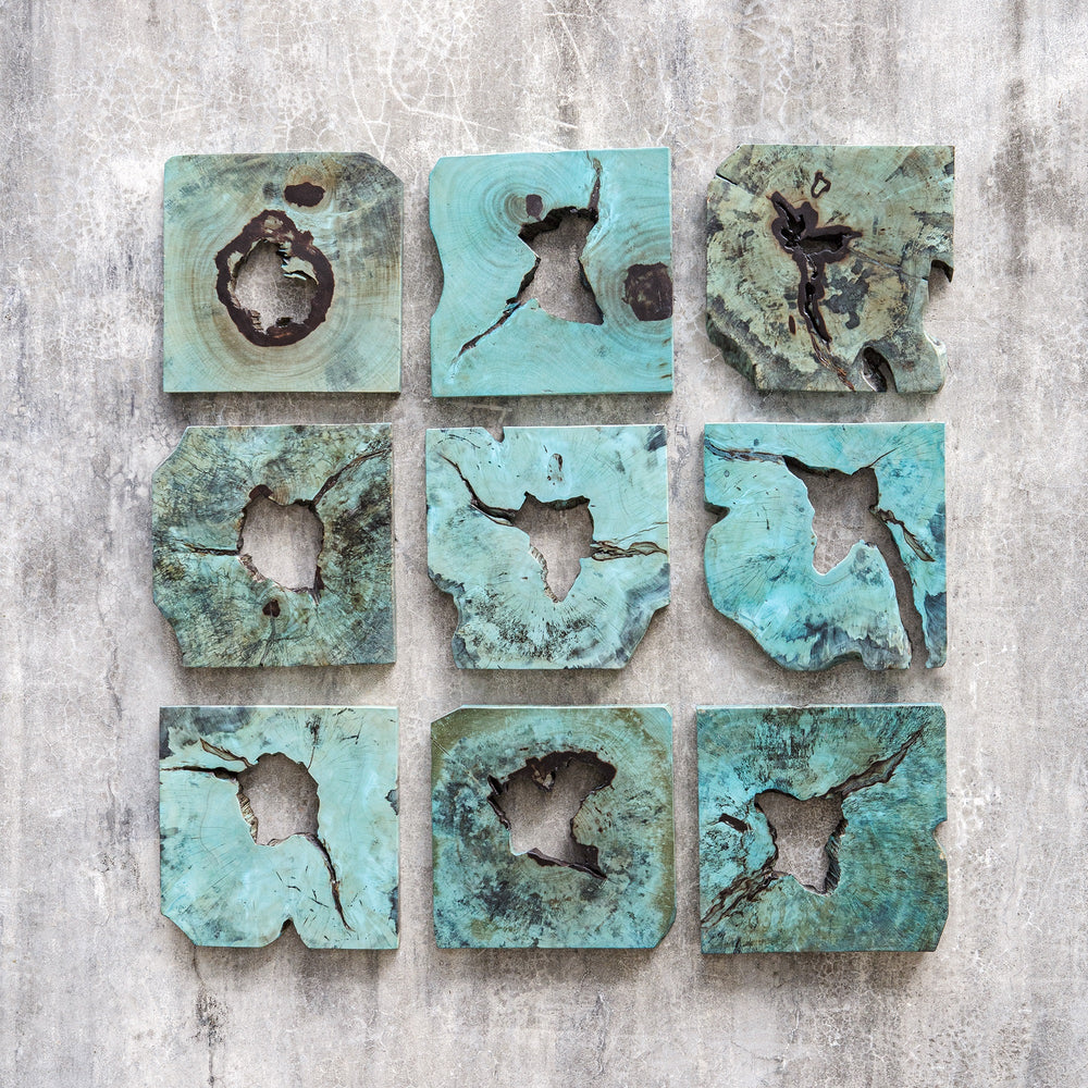 Bahati Wood Wall Décor In Blue, S/9