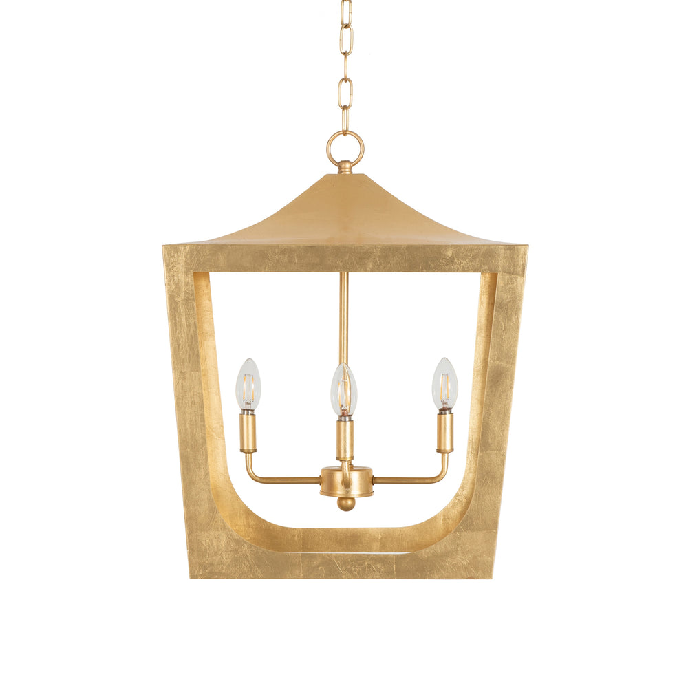MODERN PAGODA LANTERN WITH FOUR LIGHT GOLD LEAF CLUSTER, BODY IN GOLD LEAF