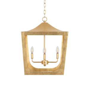 MODERN PAGODA LANTERN WITH FOUR LIGHT GOLD LEAF CLUSTER, BODY IN GOLD LEAF