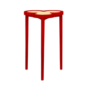 CLOVER CIGAR TABLE WITH REVERSIBLE LACQUER AND NATURAL GRASSCLOTH TOP IN MATTE RED LACQUER