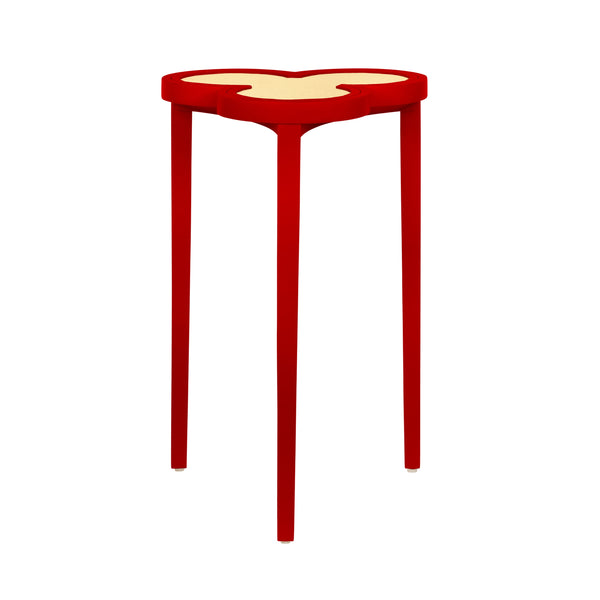 CLOVER CIGAR TABLE WITH REVERSIBLE LACQUER AND NATURAL GRASSCLOTH TOP IN MATTE RED LACQUER