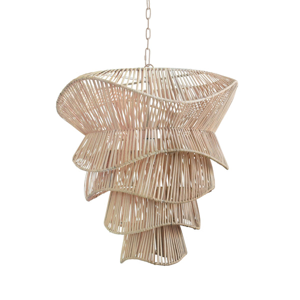 MODERN TIERED ORGANIC PENDANT SPUN IN BLEACHED RATTAN