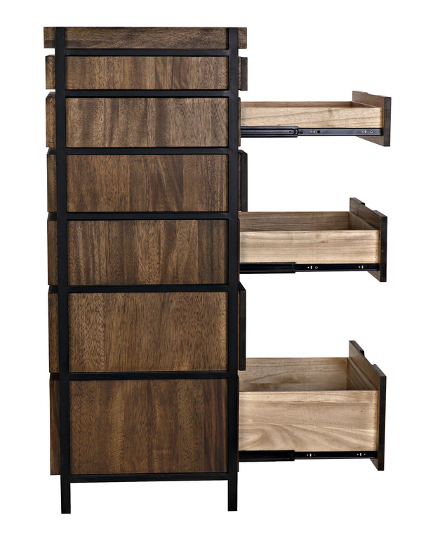 Seoul Tallboy Dark Walnut and Industrial Steel Chest of Drawers